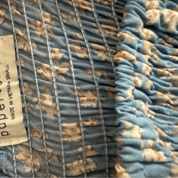 Paper Crane square neckline cottage floral ruched blouse blue white size small - Picture 8 of 8